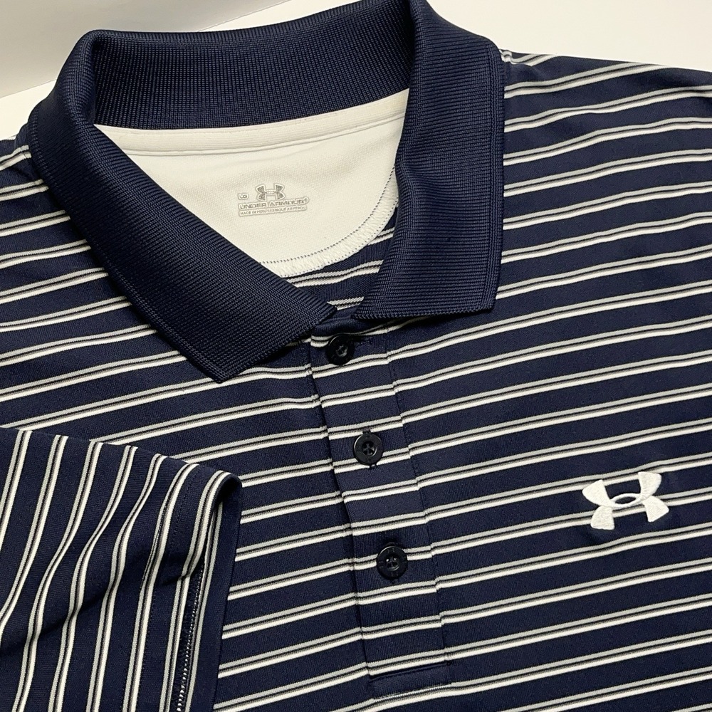Under Armour Mens Polo Shirt L‎ Performance Striped Golf Athleisure Casual